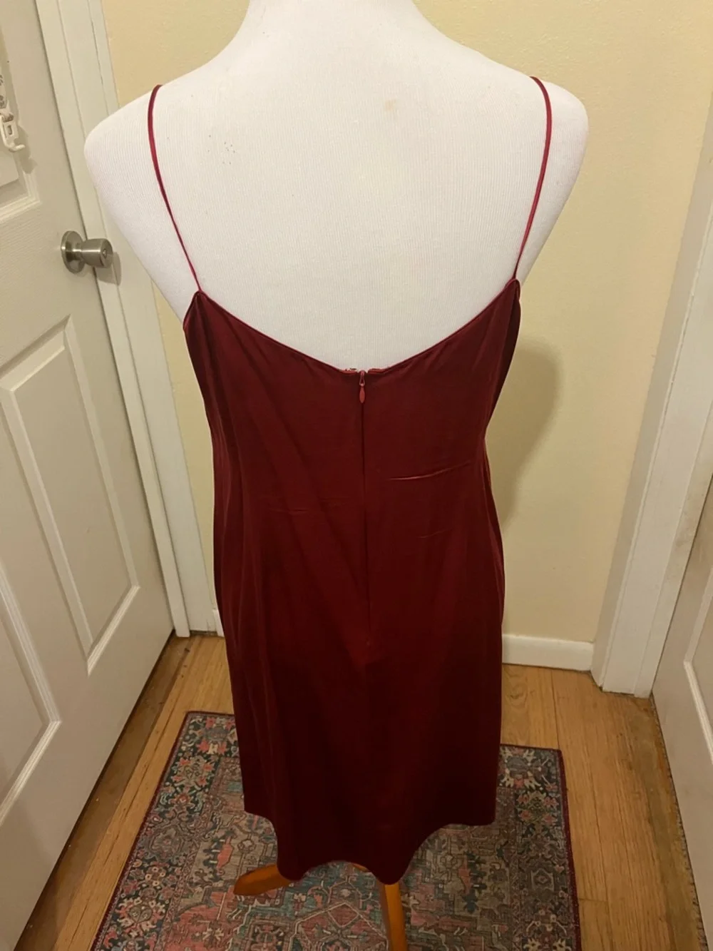 Teri Jon Scarlet Silk Slip Dress with Black Mesh Overlay - Picture 8 of 12